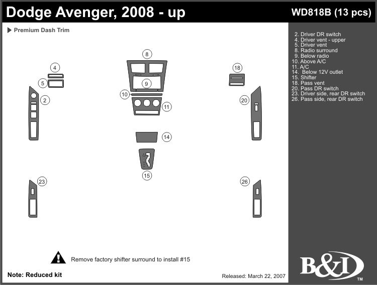 Dodge Avenger 08-up Dash Kit by B&I