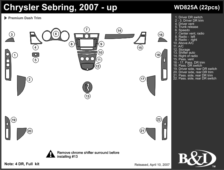 Chrysler Sebrg 07-up Dash Kit by B&I